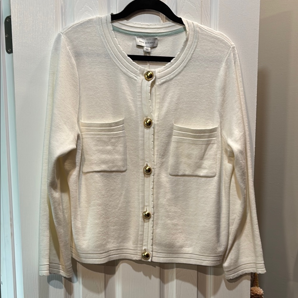 Elegant White Sweater with Gold Accents